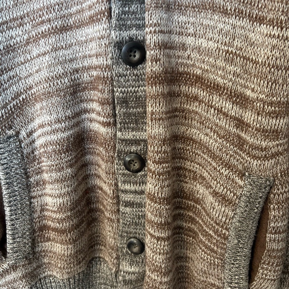 Men's Brown Grey Button-Up Sweater Cardigan Medium American Rag 100% Cotton - Picture 2 of 4